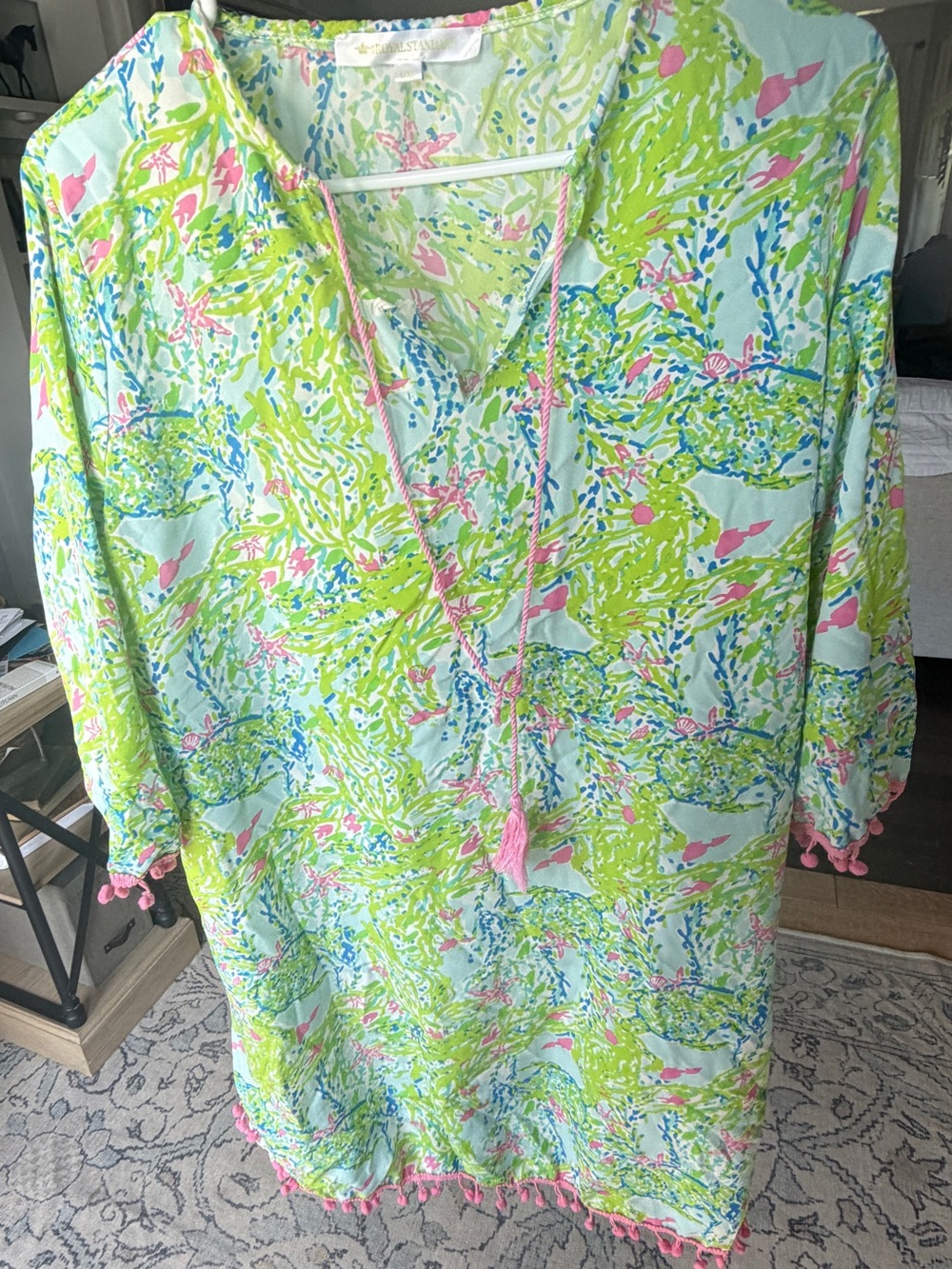 Women’s Green Floral Swim Cover-Up Tunic with Pink Trim Royal Standard